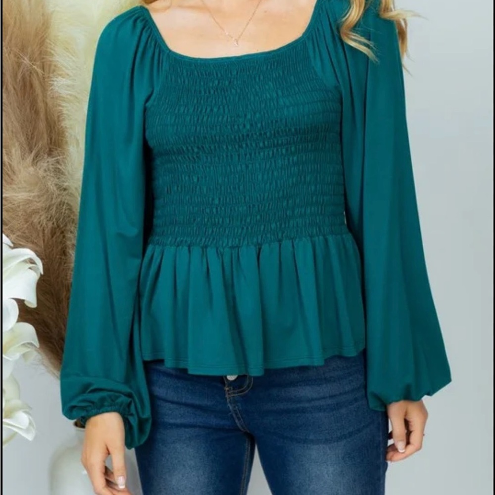 Blue Rain Teal Smocked Blouse